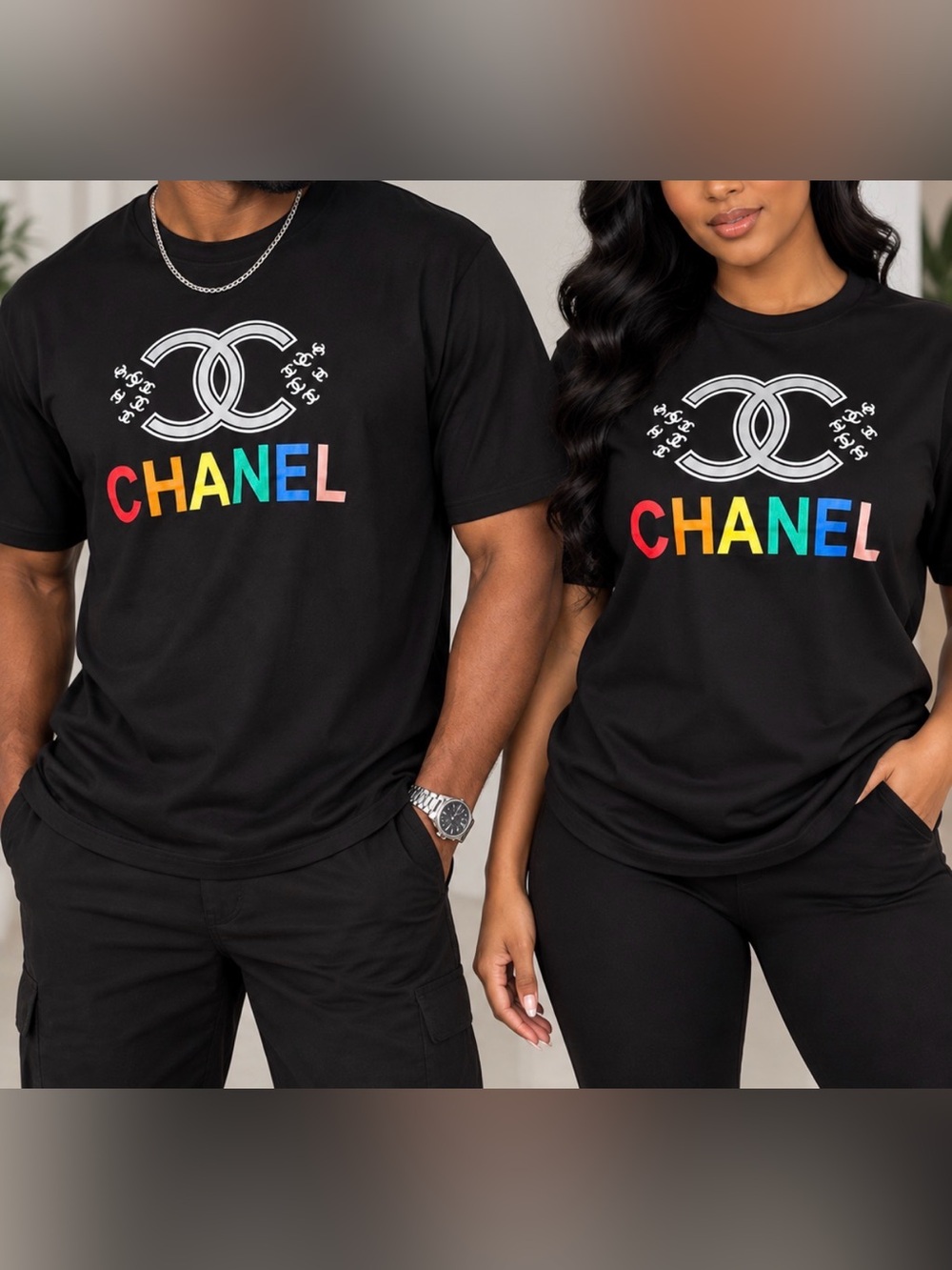 Chanel Multicolor Logo T-Shirt in Black Size Medium NWT Unisex